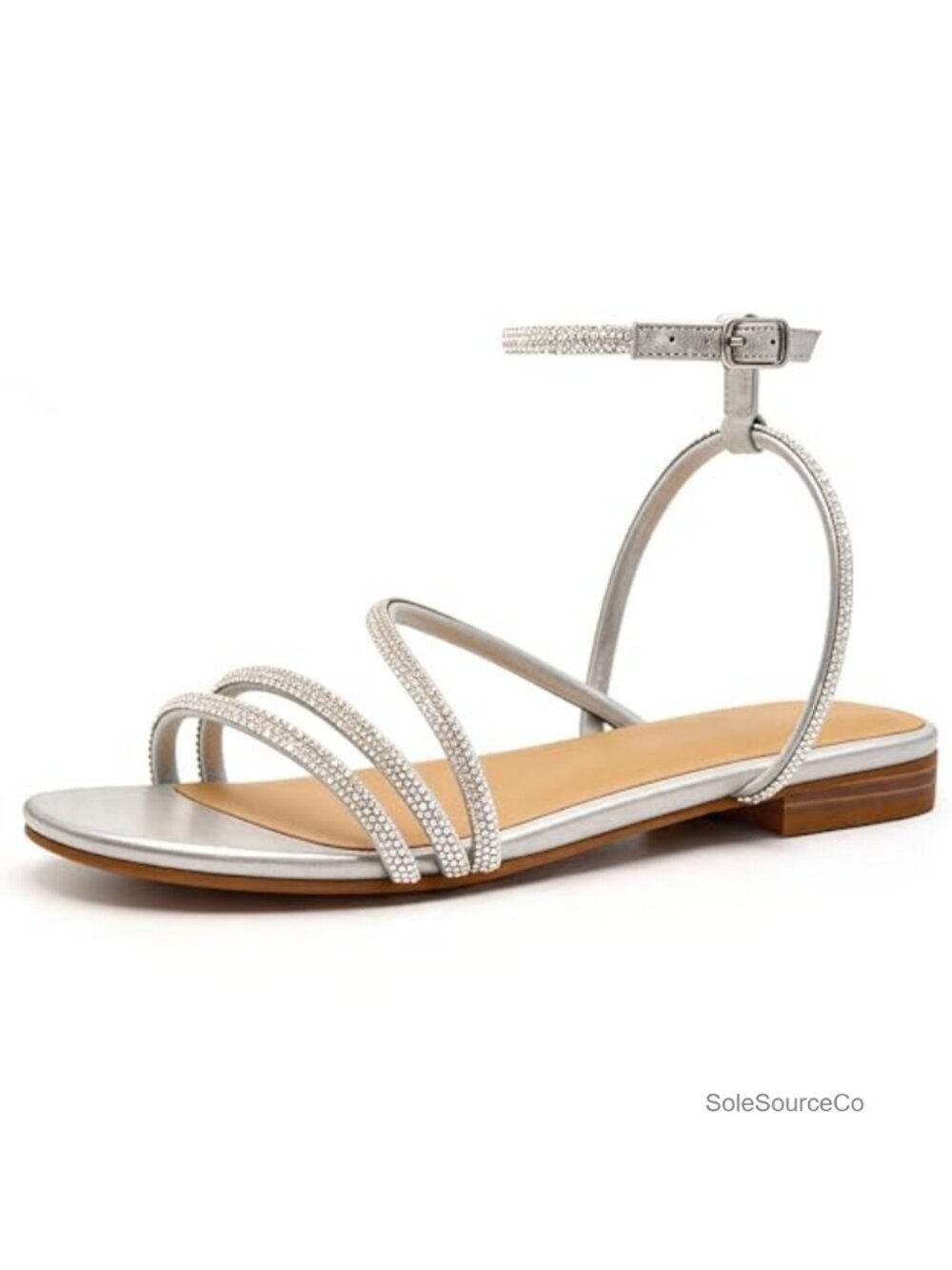 Dressy Rhinestone Flat Sandals with Ankle Strap